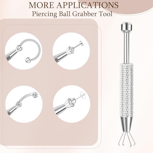 2Pcs Piercing Ball Grabber Tool for Changing Jewelry, Stianless Steel Flat Back Earring Applicator Internally Threaded Push Pin Piercing Grabber Tool - color: Silver-2pcs