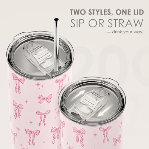 SANDJEST Bow Tumbler 20oz, Stainless Steel Travel Cup with Lid, Insulated Coffee Mug, Bow Gifts for Women Girls Friends Sisters on Birthday Christmas (Pink) - color: Bow 1