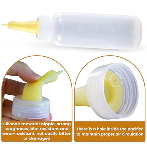 Baby Goat Bottle for Feeding Baby Goats, Lamb Bottle with Goat Nipples, Puppy Bottle Feeder for Newborn Livestock, 450ml 3-Pack Yellow Silicone Lamb Feeding Nipple
