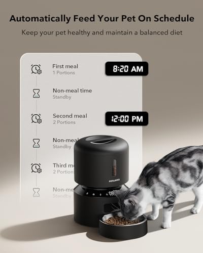PETLIBRO Automatic Cat Feeder – 3L Programmable Pet Food Dispenser with Airtight Storage, Timed Portion Control, Voice Meal Call & Dual Power Supply, Clog-Free Healthy Feeding for Cats & Small Dogs - color: Black, size: 3l-basic No Cam&app