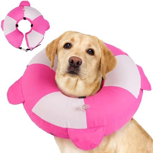 Inflatable Dog Cone for Large Dogs- Lightweight Neck Recovery ECollar,Comfortable Donut E-Collar After Surgery Anti-Licking & Biting,Waterproof Easy to Clean (Pink,XL) - color: Rose-Pink, size: X-Large