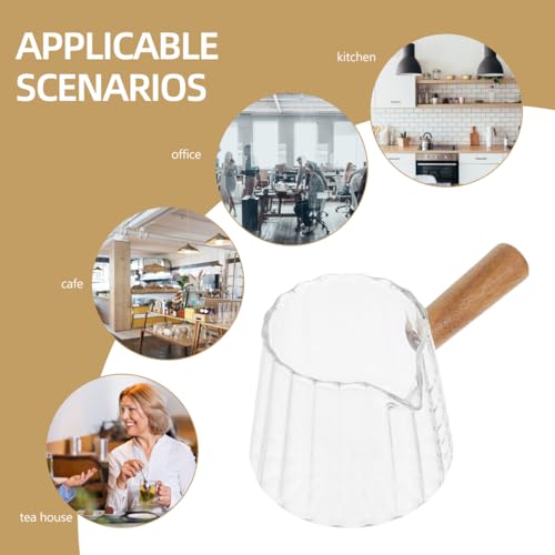 Cabilock Glass Milk Frothing Pitcher Measuring Cup 4.72 X 2.87 X 2.75 in Milk Cup with Spout for Espresso Latte Art Baking Sauce Syrup Home Bar and Party Use