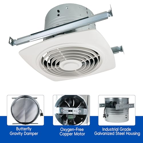 REEPLAR 8" Kitchen Ceiling Mount Exhaust Fan, 200 CFM, Replacement for 505 | Powerful vertical discharge air circulation. Fits 8-inch roof duct systems for kitchen, bathroom, and laundry room