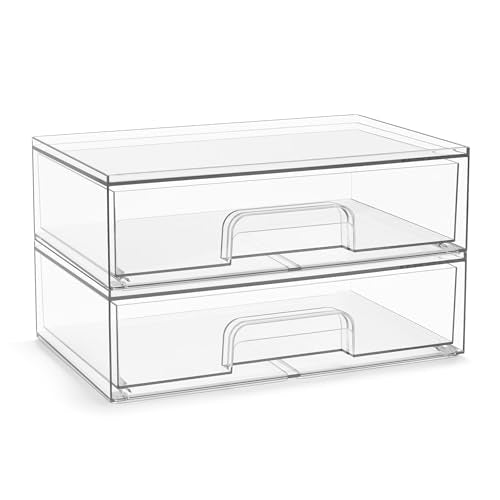 Sorbus Clear Stackable Storage Drawers (2 Pack, 12.1'' Wide) | Acrylic containers with pull-out bins keep cosmetics, brushes and daily items sorted on bathroom counters or in cabinets. - size: 2 Pack, 12.1’’ Wide