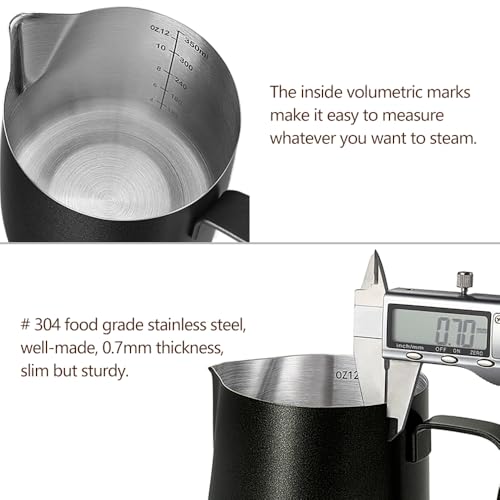 HOOMIL Milk Frothing Pitcher, 12oz/20oz/32oz 304 Stainless Steel | Steaming Pitcher with Clear Scale, Barista Milk Frother Cup Jug for Espresso Machine Coffee Cappuccino Latte Art - 32oz - color: Matte Black, size: 32 Ounces