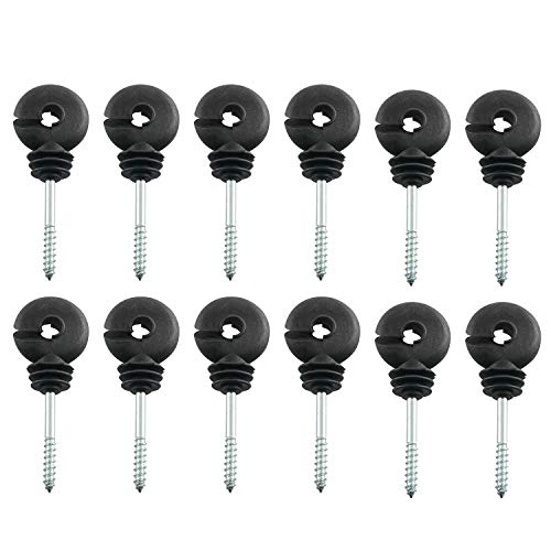 12pcs Electric Fence Insulator Screw-in Insulator Black Self-Tapping Fence Ring Post Wood Post Insulator