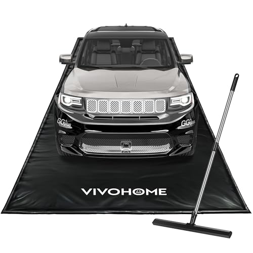 VIVOHOME Containment Mat (7'9" x 18') with Stay Put Corner, Black | PVC Garage Floor Mats, Heavy Duty Garage Parking Mat with a Squeegee - color: Black, size: 7'9" x 18'