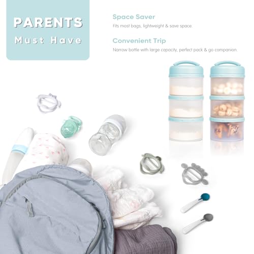 Termichy Stackable Formula Dispenser Portable: Milk Powder Container to go | Separated Compartments Premeasure Storage - Mess-Free Funnel Spout for No-Spill Pouring - for Home or Travel Use - color: Light Blue