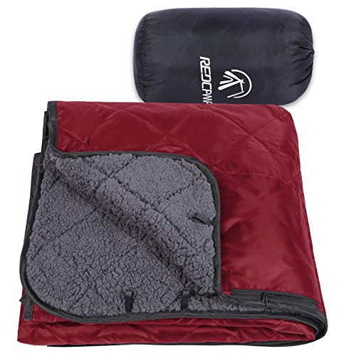 REDCAMP Large Camping Blanket with Sherpa Lining, Wine Red 79"x59" | Cold Weather Warm Thick Outdoor Blanket Comfy Foldable & Windproof for Camping Stadium,Car,Picnics,Pet,Trip,Machine Washable - color: 59"x 79" Red