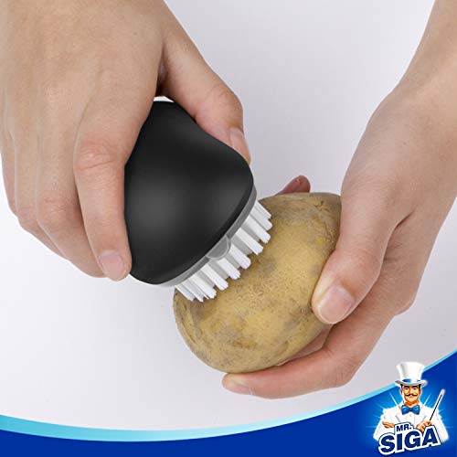 MR.SIGA Fruit and Vegetable Cleaning Brush with Non Slip Comfortable Grip | Potato scrubber brush, non slip fruit scrub brush - color: Black