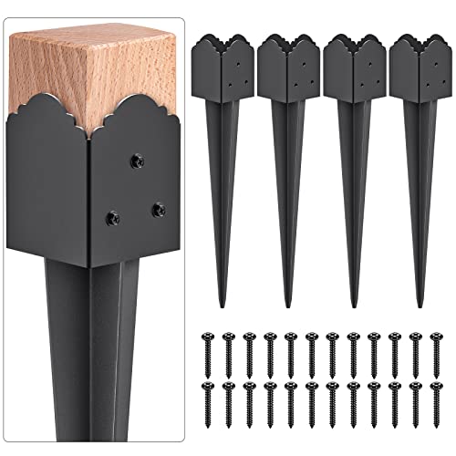 Insaga 4x4 Fence Post Anchor Heavy Duty Carbon Steel Post Spike Black - No Dig for Fence Mailbox Sign Deck Post, Fits 3.5"x3.5" Lumber-23'' x 3.7'' x 3.7'' (4Pack) - color: Black A-4pcs
