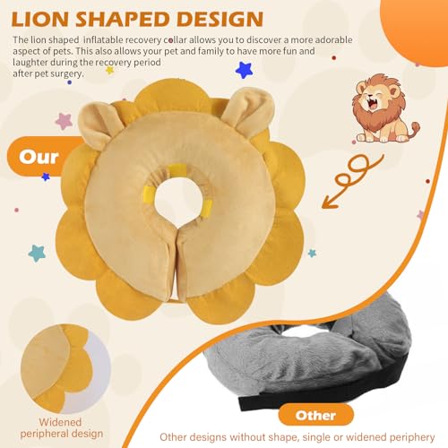 IEUUMLER Inflatable Recovery Dog Collar, Protective Donut Cone, Adjustable Soft Collar for Dog and Cat After Surgery Prevent from Biting & Scratching EU002 - Brown Lion L+ - color: Brown Lion, size: Large + (Neck:18''-20'')