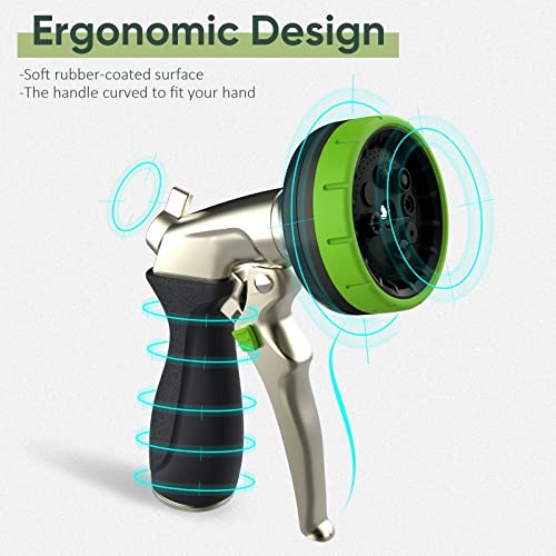 Garden Hose Nozzle, Metal Spray Nozzles for Garden | 8 Spray Patterns, Heavy Duty Labor-Saving Design, On/Off Valve for Easy Water Control, For Outdoors Lawn Watering Car Washing