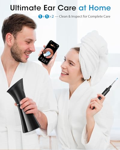 Ear Cleaner with Camera & Irrigation. Wax Removal & Overheat Protect | Complete Ear Cleaning Kit, Visual, Waste Collection Tank, Overheat Auto-Shutoff, IPX7 Waterproof, FSA-HSA Ear Wax Removal - color: Jet Black