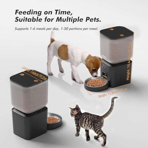 Automatic Dog Feeder - 8L/34 Cups Large Capacity Automatic Cat Food Dispenser with LCD Screen, Large Food Tray, Battery Operated, Timed Cat Feeder, Up to 50 Portions 6 Meals Per Day, Keeps Fresh - color: Matte Black
