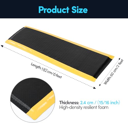 2 x 6 FT Anti Fatigue Mats Industrial 15/16 Inch Thick Soft Sponge Ergonomic Mat Durable Heavy Duty Diamond Plate for Standing Non Slip Industrial Grade Floor Mat for Leg & Back Pain - size: 71.7"L x 23.6"W x 0.9"Th