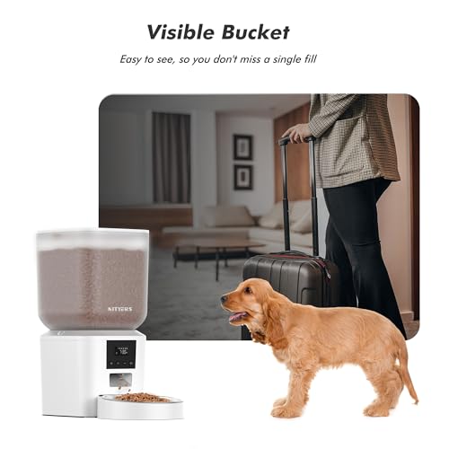 Automatic Dog Feeder - 8L/34 Cups Large Capacity Automatic Cat Food Dispenser with LCD Screen, Large Food Tray, Battery Operated, Timed Cat Feeder, Up to 50 Portions 6 Meals Per Day, Keeps Fresh - color: White