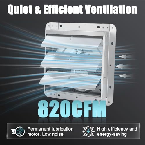 10 Inch Upgraded Shutter Exhaust Fan with Speed Controller & Thermostat, 820 CFM Wall Mounted Exhaust Fan, Ventilation Attic Fans for Greenhouse, Garage, Warehouse, Shed, Basement, Chicken Coop - size: 10 Inch Shutter Exhaust Fan