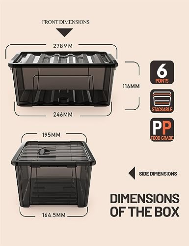 WYT 5-Quart Small Plastic Storage Container Bin with Secure Lids and Latch Buckles, Black Clear Durable Stackable Nestable Organizin, 6-Pack - color: Black