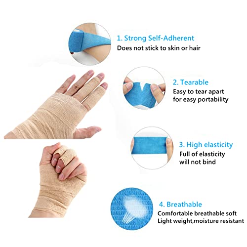 12 Pack 2" x 5 Yards Self Adhesive Elastic Bandage Wrap Stretch Self-Adherent Tape for First Aid,Sports, Wrist, Ankle (Skin Colors) - color: Skin, size: 2 Inch (Pack of 12)