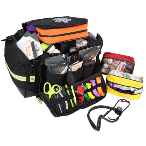 Lightning X Stocked X-Large Modular EMT Medic Trauma Bag w/Emergency Medical Fill Kit Supplies (Black) - color: Black