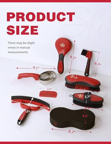 Horse Grooming Kit, 9 Piece Grooming Brush Set with Silicone Curry Comb for Bathing & Shedding Shadowberry - color: Shadowberry