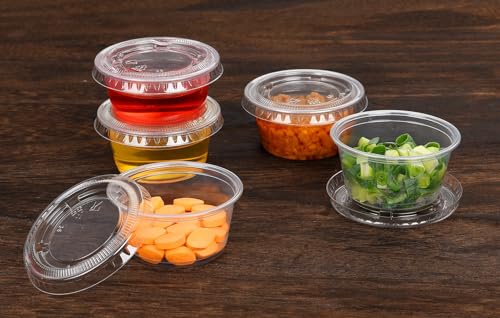 Clear Disposable Plastic Portion Cups with Leakproof Lids | 2 Oz, 100 Sets | BPA Free, Recyclable Jello & Dipping Sauce Cups - style: 2 OZ
