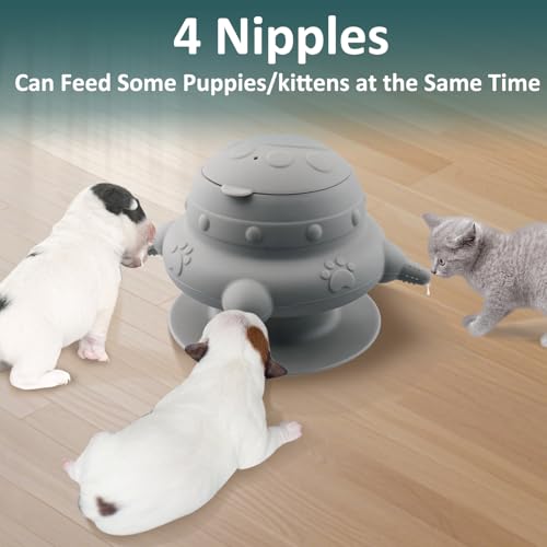 Pet Nursing Kit, Puppy Milk Feeder Bottle, Silicone Feeding Nipple for All Breed of Puppy, Kittens and Other Animals (Grey) - color: Grey