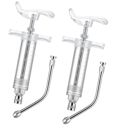 Threlaco 30ml 2 Pcs Drench Gun for Goats, Sheep & Cattle, Clear | Reusable Small Goat Drench Syringe, Adjustable Veterinary Medicine Feeding Syringe, Continuous Dosing for Livestock, Horse - color: Clear, size: 30ml
