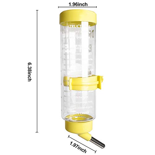 Depets 2PCS 8.45 oz No Drip Small Animal Water Bottle, Cage Water Bottles | Plastic, for Small Pet/Guinea Pig/Hamster/Bunny/Ferret/Rabbit, Hanging Wire & Buckle Included, Easy to Install, Yellow & Blue