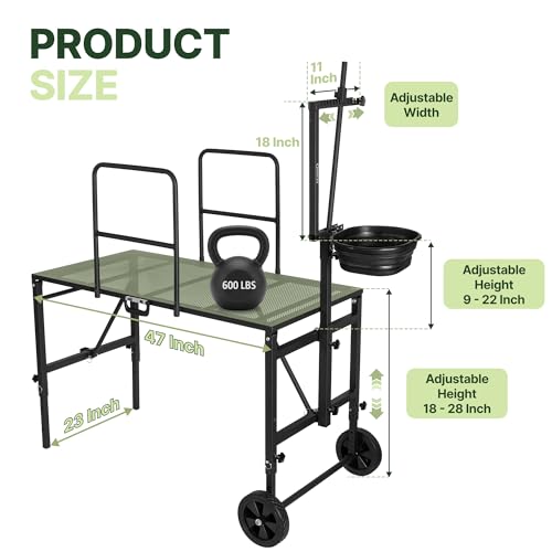 Goat Stand with Adjustable Headpiece & Legs, Goat Milking Stand with Feeder, Rails & Wheels, Stanchion for Grooming & Hoof Trimming, Sheep Stand for Shearing Heavy-Duty Steel Platform, Black - color: BLACK