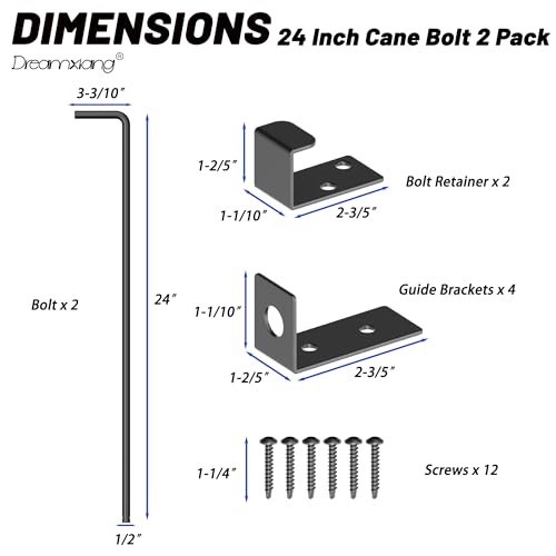 24" Heavy Duty Cane Bolt Gate Drop Rod Extra Thick Hardware Ground Latch | for Wood PVC Vinyl Metal Fences Gates, Double Doors, Black Solid Steel-2 Pack - color: 24 Inch