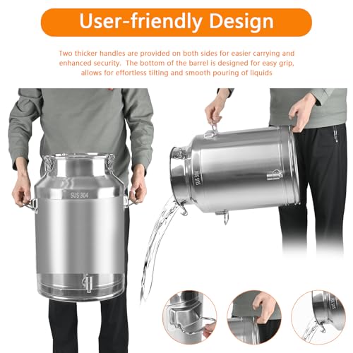 50 Liter 13.2 Gallon Milk Can 304 Stainless Steel Milk Bucket Heavy Duty Wine Pail Bucket with Spigot Milk Can Tote Jug with Sealed Lid for Milk and Wine (50L) - size: 50L