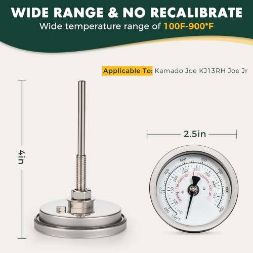BBQ Grill Temperature Gauge Waterproof Large Face for Kamado Joe JR Barbecue Charcoal Grill Stainless Steel 150-900°F Cooking Thermometer (2.5" for KJ) - size: 2.5" for KJ