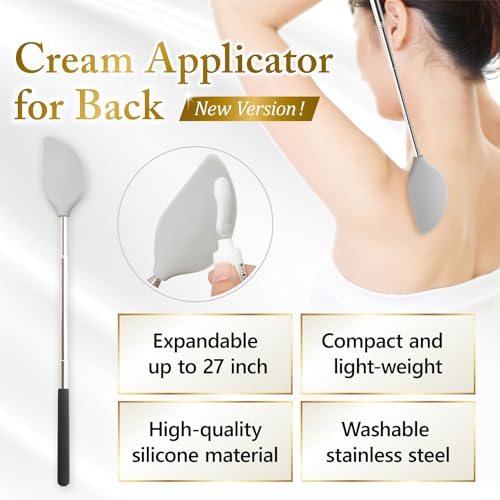 Telescopic Cream Applicator for Back (Accurate) | Extends from 23cm to 69cm to reach your whole back. Soft silicone head applies lotions, sunscreens and ointments. Washable. - color: Accurate Application