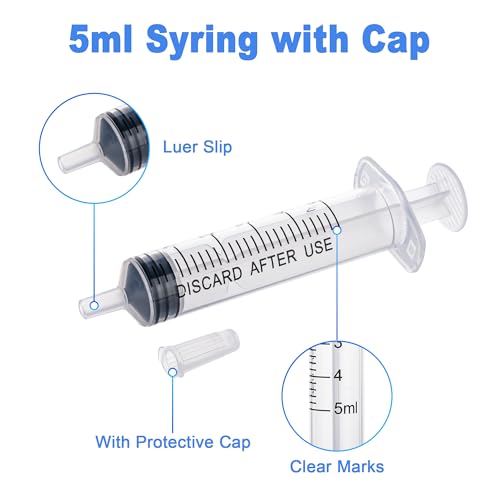 12Pack 5ml Syringes Without Needle for Liquid, Plastic Syringes with Cap for Feeding Pets, Measuring, Refilling, Oil, Individually Sealed - style: 5ML