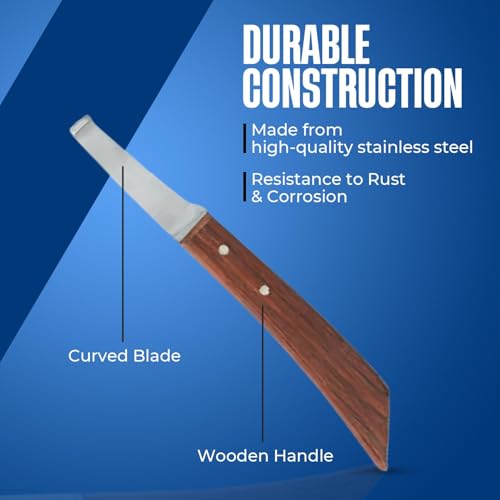 Hoof Knife Double Edged Wide Straight Blade,Stainless Steel Curved Blade Farrier Tool with Wooden Handle (Left Hand) - style: Extra Long Shaft - LH