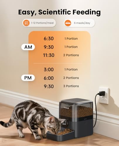 oneisall Automatic Cat Feeder for Large Kibble and Snacks, 12 Cups/3L Timed Pet Feeder for Cats Indoor, Programmable Dry Food Dispenser (Black) | Large Kibble and Snacks, 12 Cups/3L, Programmable Dry Food Dispenser, Corded, Black