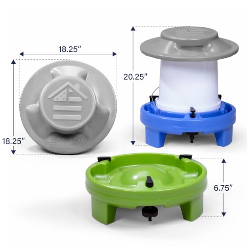 American Home Self-Filling Farmstead Chicken Drinker, Waterer, Feeder Automatic Chicken Coop Water and Feed Dispensers, 5 Gallon Capacity (Bucket Not Included), Weather-Resistant Design - size: Bundle