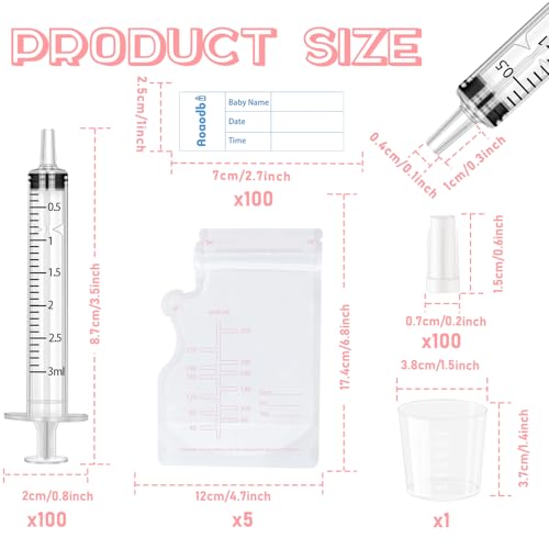 Colostrum Collector Kit Include 100pcs 3ml Sealed Breast Milk Collector No Needle Colostrum Syringes 5 Breastmilk Storage Bags and 1 piece 30 ml measuring cup with 100 Stickers - size: 3ML-100PCS (white)