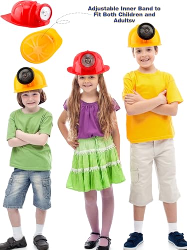 2 Pack Kids Construction Hat Miner Costume Helmet with Light for Boys Girls Dress Up Halloween Party Supplies - color: Red,yellow