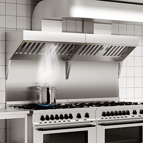 VEVOR Commercial Exhaust Hood, 5FT Food Truck Hood Exhaust, 201 Stainless Steel Concession Trailer Hood with 2 Detachable U-shaped Grid Oil Filter Mesh, Rust Resistant Vent Hood for Kitchen Restaurant | Concession Trailer Hood with 2 Detachable U-Shaped G