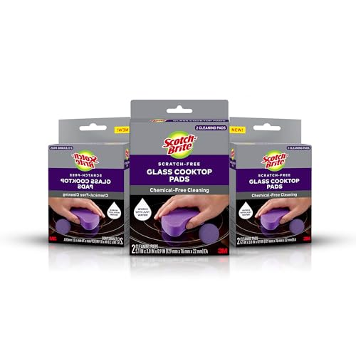 Scotch-Brite Glass Cooktop Pads, Scratch-Free & Non-Abrasive Scrubbers for Glass or Ceramic Stovetops, Cleans Burnt-On Messes with Just Water, Reusable Dishwasher-Safe Design (6 Pads) - size: 6 Pads