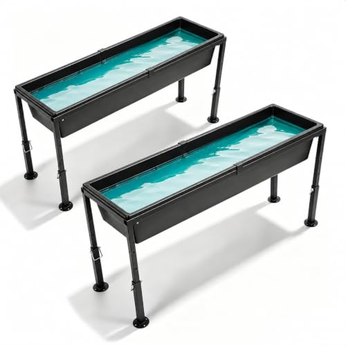 2 Pcs Livestock Feeders Water Trough 42" Long 11 Gallon with | Adjustable Stand for Feeding Farm Livestock Sheep Horses Chickens Pigs and Cattle Steel+Plastic Powder Coated