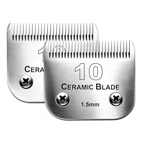 2PC 10 Blade Dog Grooming Clipper Blades Compatible with Andis Dog Clipper | Grooming Blade for Oster A5,Wahl KM10 Series,Detachable Ceramic Blade & Stainless Steel Blade,Size-10, 1/16-Inch Cut Length - color: 2pc 10:1/16''(1.5mm)