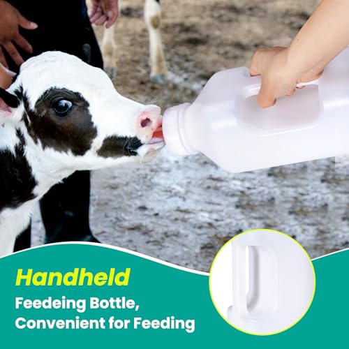 Screw Nipple Calf Bottle 2 Quart,Calf Feeding Device with Handle | Calves Nursing Milk Feeding Bottle with Rubber Nipple & Cap Livestock Supplie