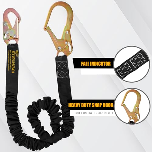 TRSMIMA Safety Harness Lanyard Retractable - Fall Protection Climbing Tree Strap 6 FT Single Leg Internal Shock Absorbing with Hook | Fall Protection 6 FT Single Leg Internal Shock Absorbing with Snap Hook