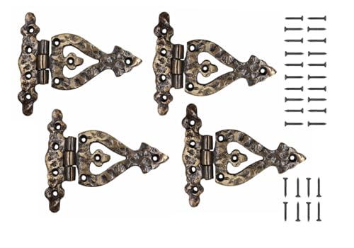 The Metal Magician Antique Brass T-Strap Hinges, Pack of 4 Heavy Duty Barn Door Hinges (5" x 4.5") for Wooden Fences Heavy Duty, Decorative, Farm Gate Hinge (Antique Brass) - color: 5inch T Hinge Antique Brass