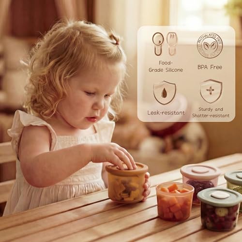 Moonkie Silicone Baby Food Containers | 4 oz Baby Food Storage Jars with Airtight Lids | Reusable Baby Food Jars, Freezer,Microwave and Dishwasher Safe, Perfect for Infant & Toddler - size: 4pack 4 Ounce (Without Labels & Pen)