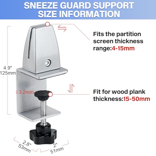 2 Packs Sneeze Guard Support, Aluminum Adjustable Partition Clamp, Acrylic Desk Divider Support, Desk Shield Clamp Privacy Panel for Counter - size: Sideclamp - 2pcs